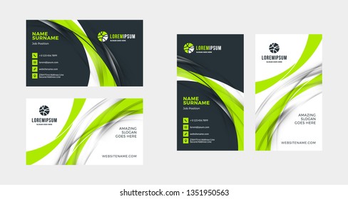 Double-sided creative business card template. Portrait and landscape orientation. Horizontal and vertical layout. Vector illustration