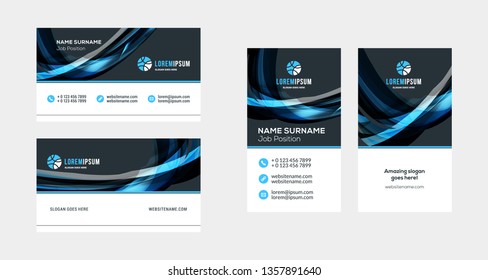 Double-sided creative business card template. Portrait and landscape orientation. Horizontal and vertical layout. Vector illustration