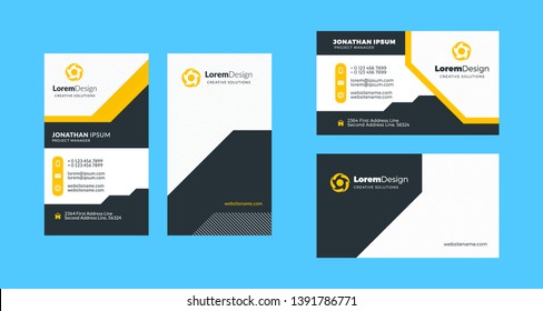 Double-sided creative business card template. Portrait and landscape orientation. Horizontal and vertical layout. Vector illustration