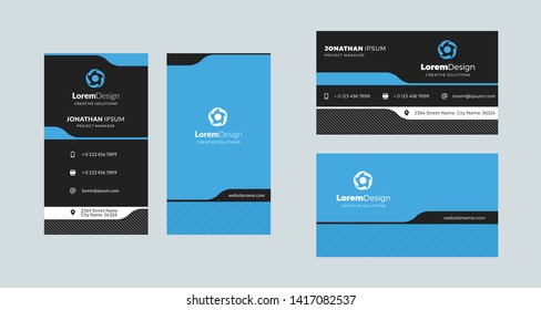 Double-sided creative business card template. Portrait and landscape orientation. Horizontal and vertical layout. Vector illustration