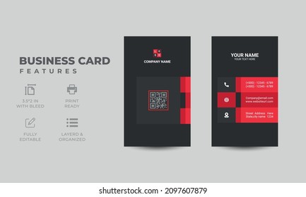 Double-sided creative business card template. Portrait orientation. Vertical layout. Vector illustration	