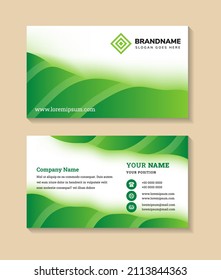 Double-sided creative business card template. landscape orientation. Horizontal layout. Vector illustration green element on white background. 