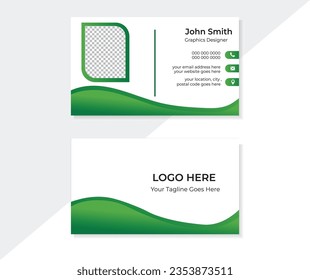 Plantilla de tarjeta comercial creativa de doble cara. Plantilla moderna de tarjetas de visita creativa y limpia con color verde