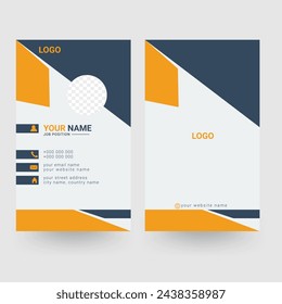 Double-sided creative business card template. Portrait and landscape orientation. Horizontal and vertical layout. yellow and dark blue, Vector illustration 10