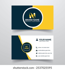 Double-sided creative business card template. yellow and blue color business card template. Modern business card design. personal visiting card, vector illustration