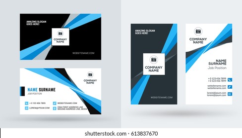 Double-sided creative business card template. Portrait and landscape orientation. Horizontal and vertical layout. Vector illustration