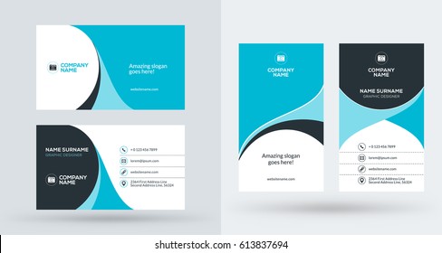 Double-sided Creative Business Card Template. Portrait And Landscape Orientation. Horizontal And Vertical Layout. Vector Illustration