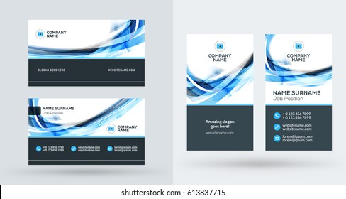 Double-sided Creative Business Card Template. Portrait And Landscape Orientation. Horizontal And Vertical Layout. Vector Illustration