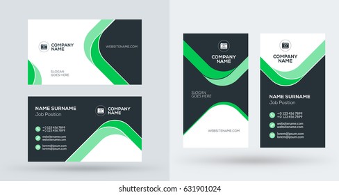 Double-sided creative business card template. Portrait and landscape orientation. Horizontal and vertical layout. Vector illustration