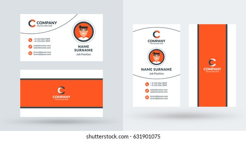 Double-sided creative business card template. Portrait and landscape orientation. Horizontal and vertical layout. Vector illustration