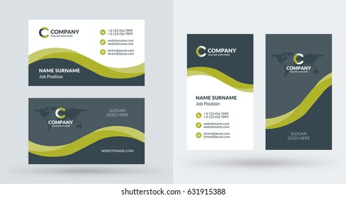 Double-sided creative business card template. Portrait and landscape orientation. Horizontal and vertical layout. Vector illustration