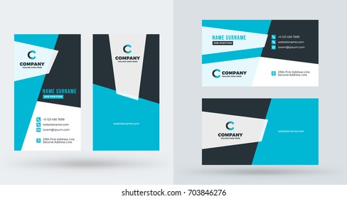 Double-sided creative business card template. Portrait and landscape orientation. Horizontal and vertical layout. Vector illustration