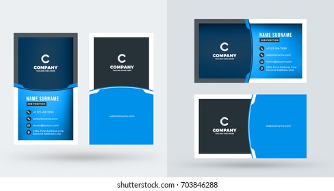 Double-sided creative business card template. Portrait and landscape orientation. Horizontal and vertical layout. Vector illustration
