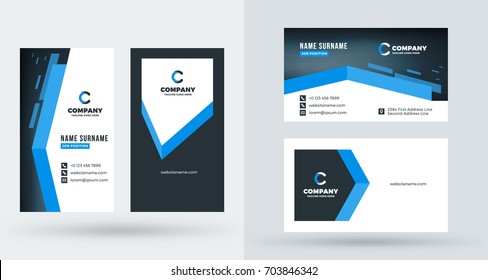 Double-sided creative business card template. Portrait and landscape orientation. Horizontal and vertical layout. Vector illustration