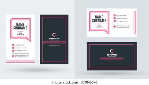 Double-sided creative business card template. Portrait and landscape orientation. Horizontal and vertical layout. Vector illustration