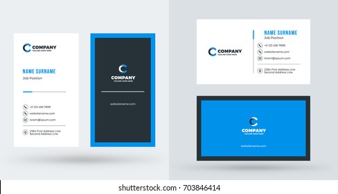 Double-sided creative business card template. Portrait and landscape orientation. Horizontal and vertical layout. Vector illustration