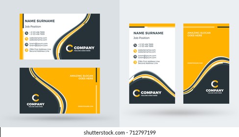 Double-sided creative business card template. Portrait and landscape orientation. Horizontal and vertical layout. Vector illustration