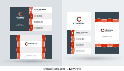 Double-sided creative business card template. Portrait and landscape orientation. Horizontal and vertical layout. Vector illustration
