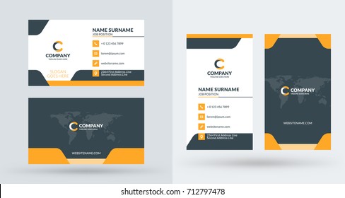 Double-sided creative business card template. Portrait and landscape orientation. Horizontal and vertical layout. Vector illustration