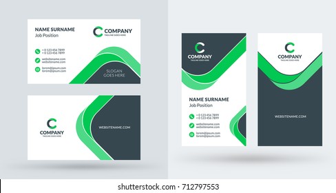 Double-sided creative business card template. Portrait and landscape orientation. Horizontal and vertical layout. Vector illustration