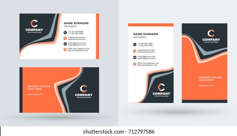 Double-sided creative business card template. Portrait and landscape orientation. Horizontal and vertical layout. Vector illustration
