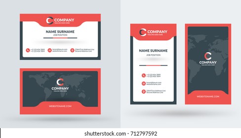 Double-sided Creative Business Card Template. Portrait And Landscape Orientation. Horizontal And Vertical Layout. Vector Illustration