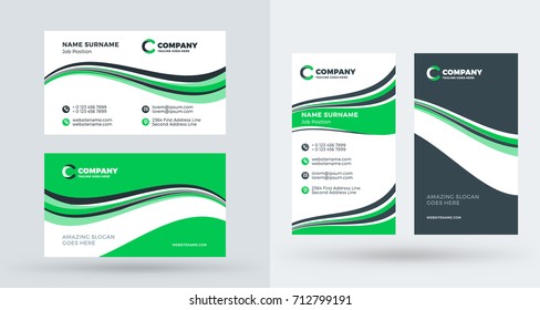 Double-sided creative business card template. Portrait and landscape orientation. Horizontal and vertical layout. Vector illustration