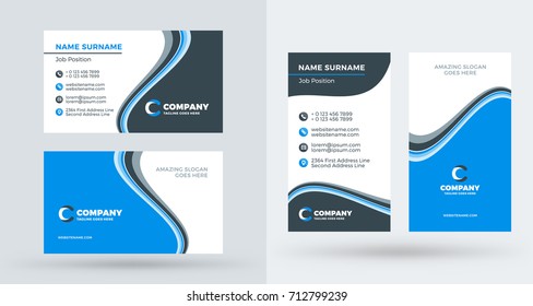 Double-sided creative business card template. Portrait and landscape orientation. Horizontal and vertical layout. Vector illustration
