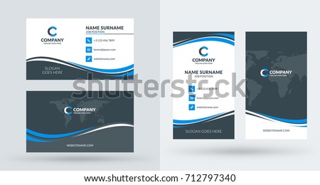 Double-sided creative business card template. Portrait and landscape orientation. Horizontal and vertical layout. Vector illustration