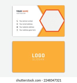 Double-sided creative business card vector design template. Business cards for business and personal use. Vector Illustration. horizontal corporate simple creative unique layout. orange color white b.