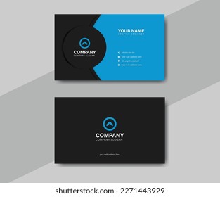 Double-sided Creative, Clean and Modern Business Card Template. Blue and Black Colors. Flat visiting card Vector Illustration. Stationery template Design