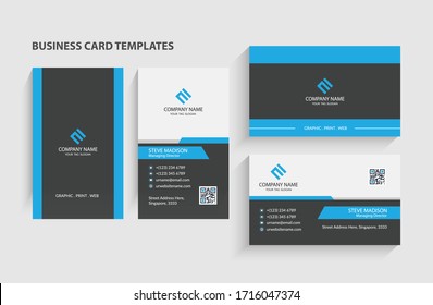 Double-sided Creative And Modern Business Card Template. Portrait And Landscape Orientation. Horizontal And Vertical Layout. Stationery Design, Print Template, Vector Illustration