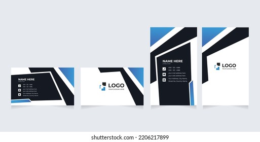 Plantilla de tarjeta de negocios moderna y creativa de doble cara. limpio y sencillo Retrato y orientación al paisaje. Diseño horizontal y vertical