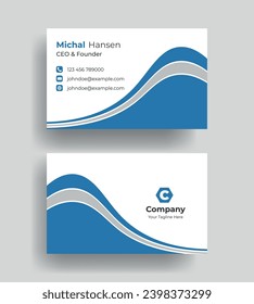 Double-sided creative Professional modern simple unique blue minimalist gold elegant vector blank vertical and clean business card design print template
