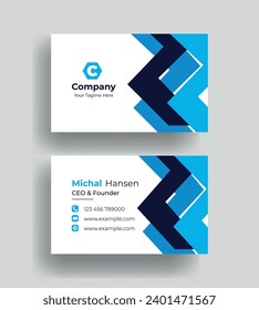 Double-sided creative Professional modern simple unique blue minimalist gold elegant vector blank vertical and clean business card design print template

