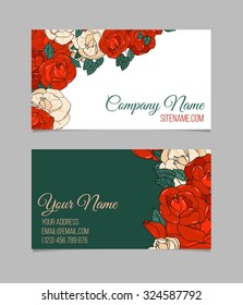 Double-sided floral  business card with red roses