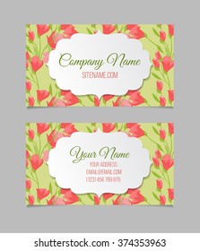 Double-sided floral business card template with tulips