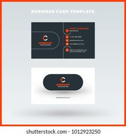 Double-sided horizontal business card template. Vector mockup illustration. Stationery design. Red and black color theme