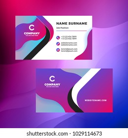 Double-sided horizontal business card template with abstract background. Vivid gradients. Vector mockup illustration. Stationery design