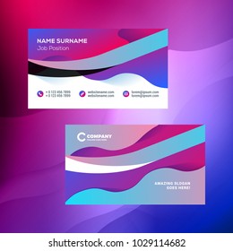 Double-sided horizontal business card template with abstract background. Vivid gradients. Vector mockup illustration. Stationery design