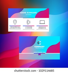 Double-sided horizontal business card template with abstract background. Vivid gradients. Vector mockup illustration. Stationery design