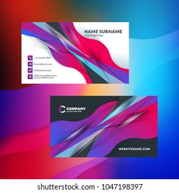 Double-sided horizontal business card template with abstract background. Vivid gradients. Vector mockup illustration. Stationery design