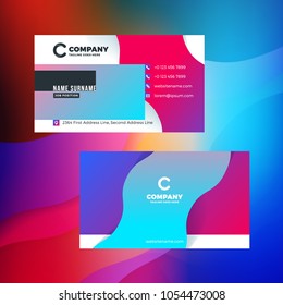Double-sided horizontal business card template with abstract background. Vivid gradients. Vector mockup illustration. Stationery design