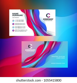 Double-sided horizontal business card template with abstract background. Vivid gradients. Vector mockup illustration. Stationery design