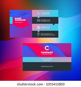 Double-sided horizontal business card template with abstract background. Vivid gradients. Vector mockup illustration. Stationery design