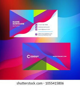 Double-sided horizontal business card template with abstract background. Vivid gradients. Vector mockup illustration. Stationery design