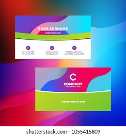 Double-sided horizontal business card template with abstract background. Vivid gradients. Vector mockup illustration. Stationery design