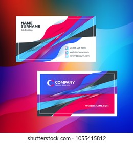 Double-sided horizontal business card template with abstract background. Vivid gradients. Vector mockup illustration. Stationery design