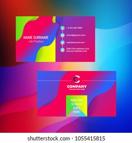 Double-sided horizontal business card template with abstract background. Vivid gradients. Vector mockup illustration. Stationery design