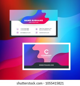 Double-sided horizontal business card template with abstract background. Vivid gradients. Vector mockup illustration. Stationery design